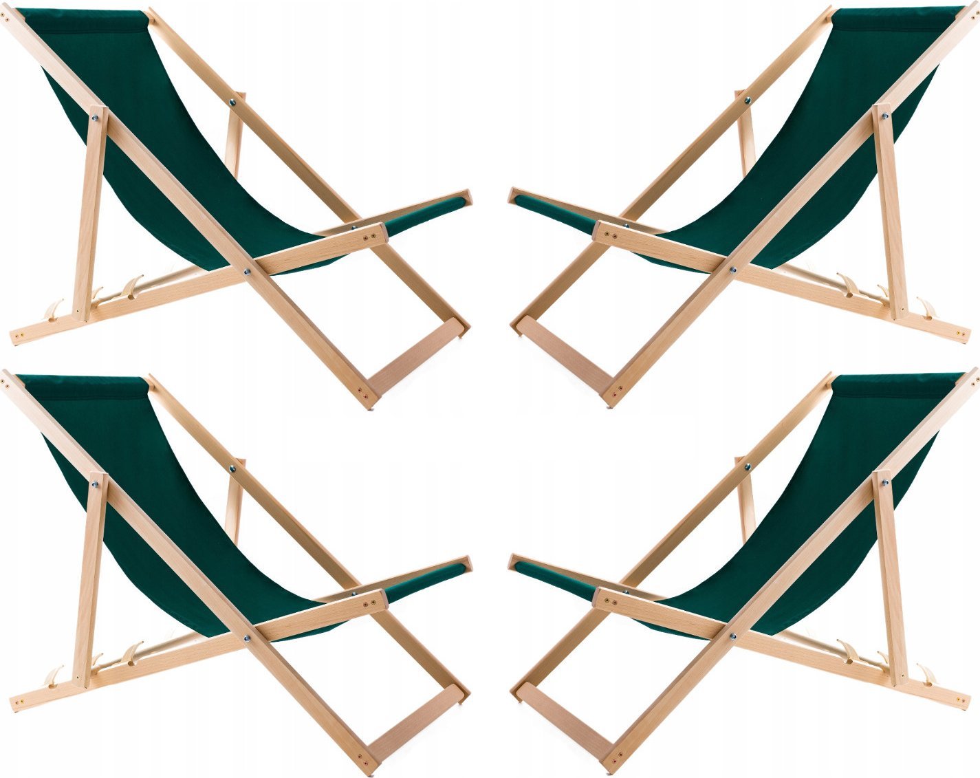 vidaXL Zestaw 4 lezaków, zielonych, zmontowane, woodok
