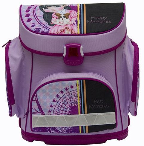 Tornister szkolny GIRLS dziewczynka z pieskiem ergonomiczny, extra lekki 1,10 kg fioletowy