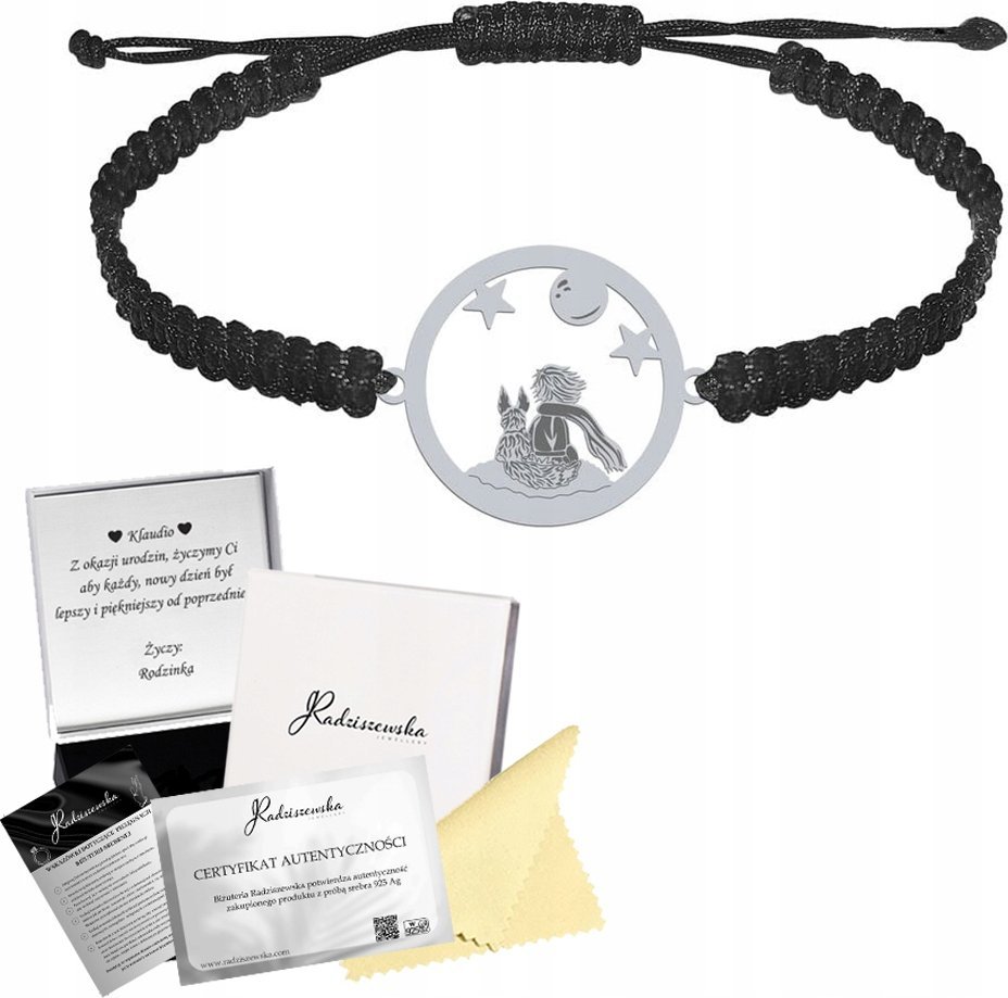 Radziszewska Jewellery Bransoletka Srebrna Mały Książę Lis Makrama 925 Prezent GRAWER GRATIS