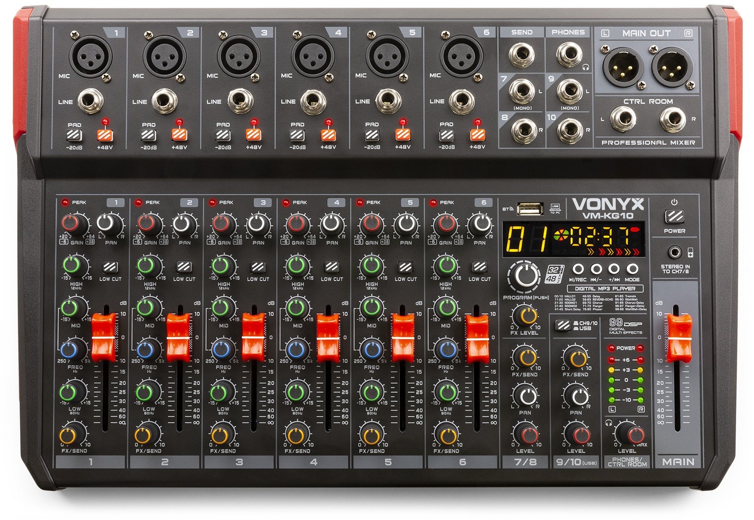 Mikser muzyczny 10-kanałowy REC BT DSP USB VM-KG10 Vonyx one size