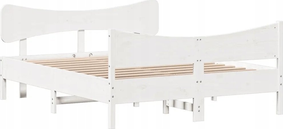 vidaXL Rama łóżka z zagłówkiem, biała, 160x200 cm, lite drewno sosnowe