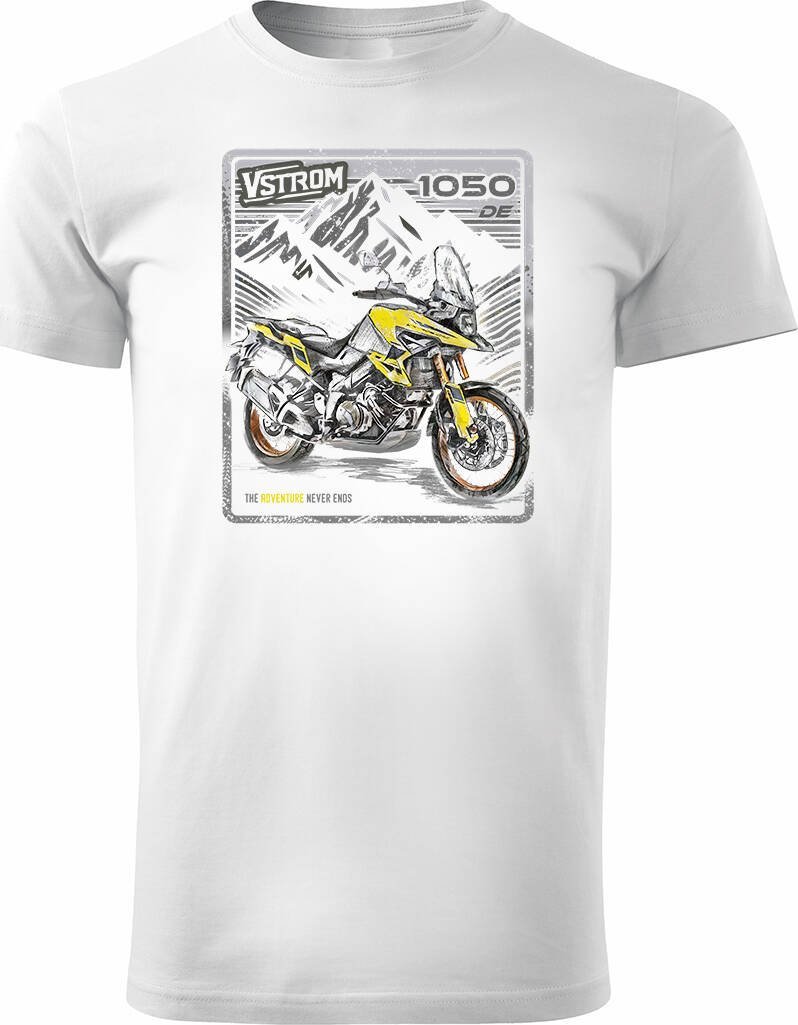 Topslang Koszulka z motocyklem na motor Suzuki V-strom Vstrom 1050 DE męska biała REGULAR S