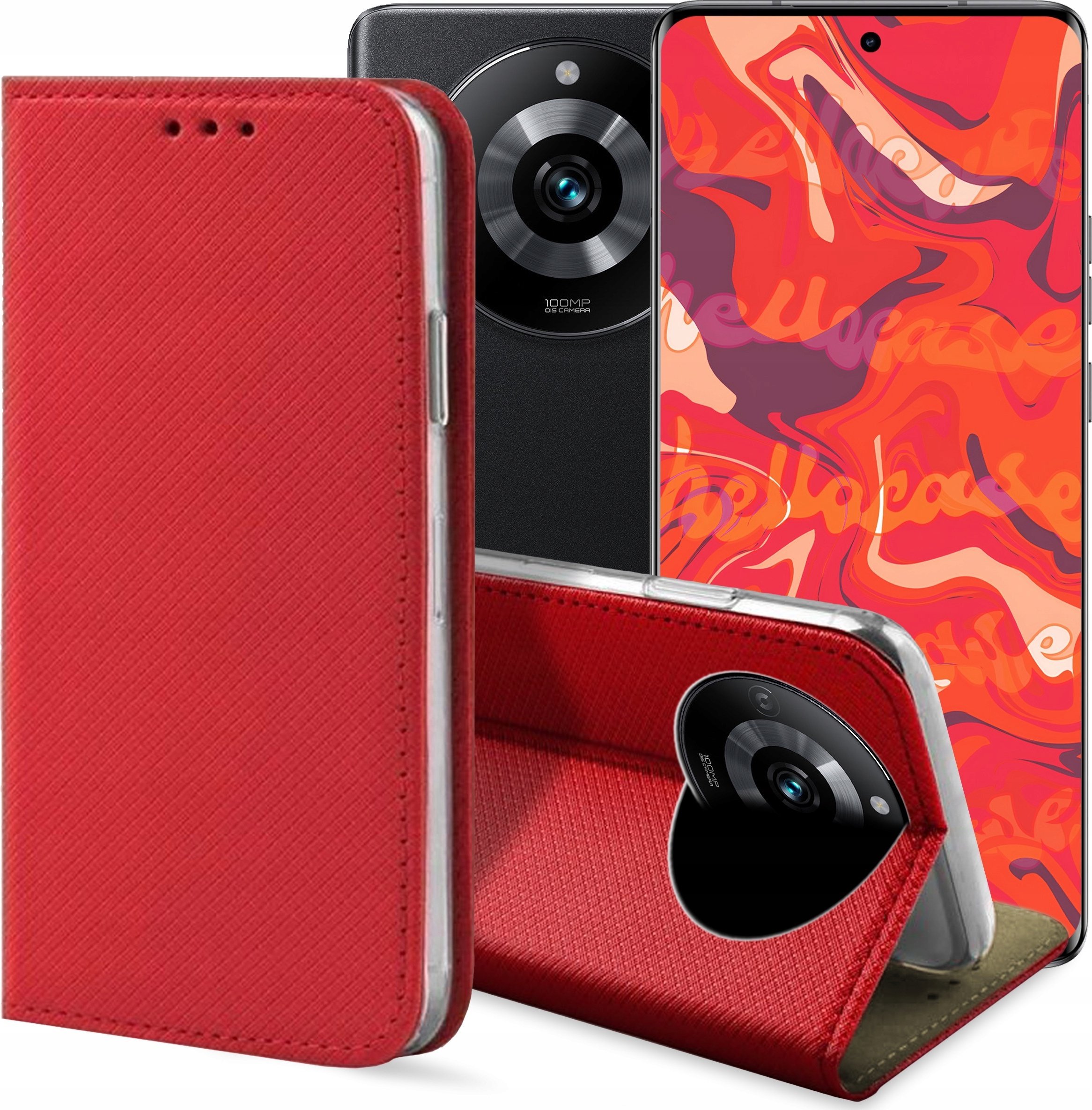ETUI Z KLAPKĄ DO REALME 11 PRO 5G / 11 PRO PLUS 5G CZERWONE MAGNETYCZNE