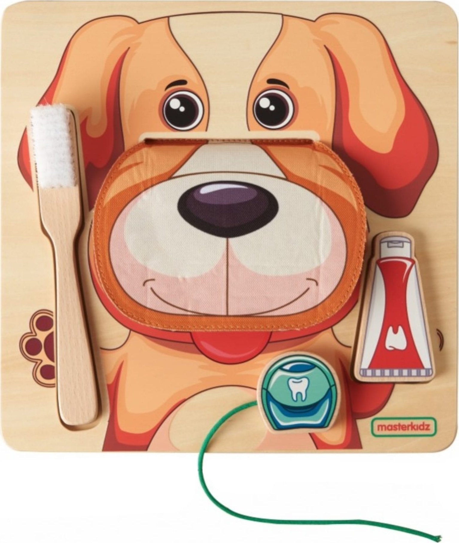 MASTERKIDZ Nauka Zdrowej Higieny Jamy Ustnej na Przykładzie Pieska - Tablica Ścienna Edukacyjna Montessori