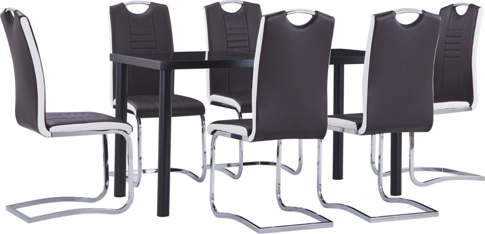 vidaXL 7-częściowy zestaw jadalniany, obity sztuczną skórą, brązowy