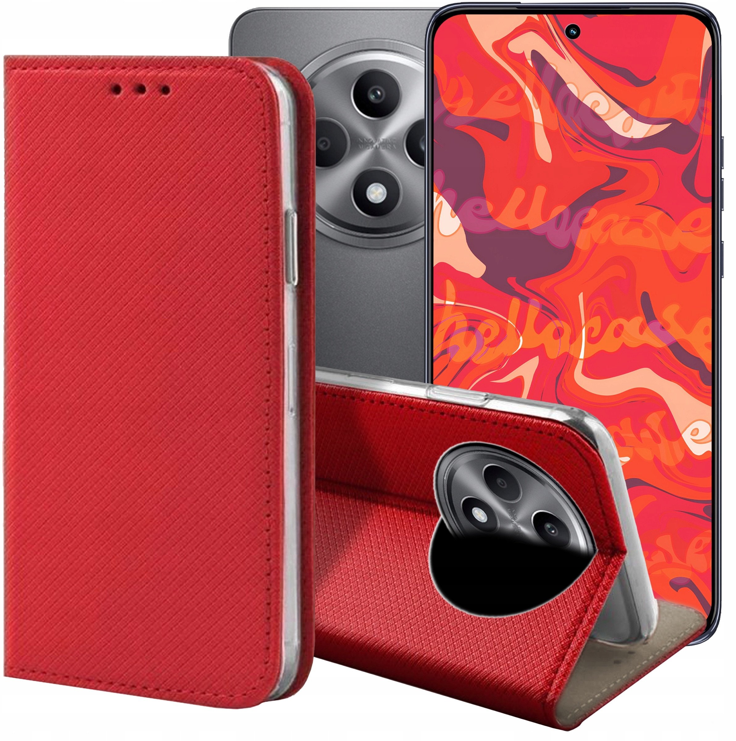 ETUI Z KLAPKĄ DO OPPO RENO12 F 4G / 5G / FS 4G / 5G CZERWONE MAGNETYCZNE