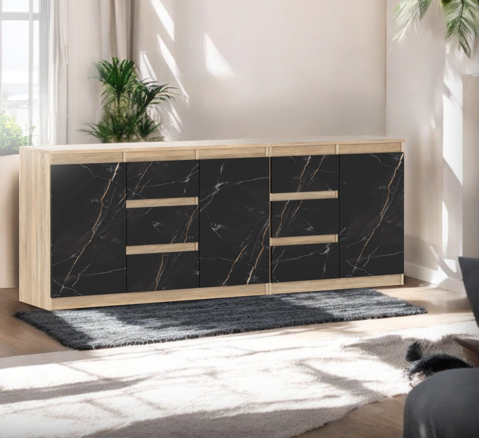 Komoda 6 Szuflad 240cm Szafka Salon Sypialnia Duża Sonoma San Sebastian