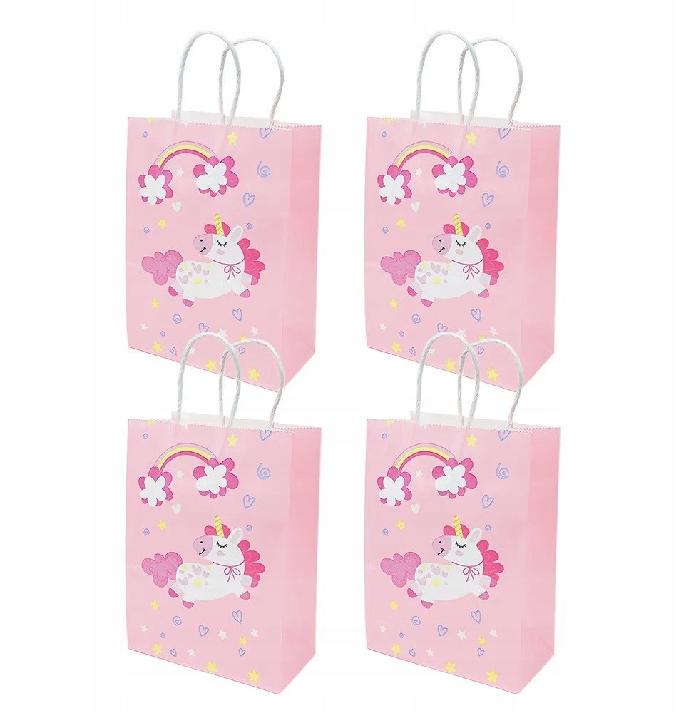 Torebki prezentowe Jednorożec różowe papierowe 21x15cm 4 szt