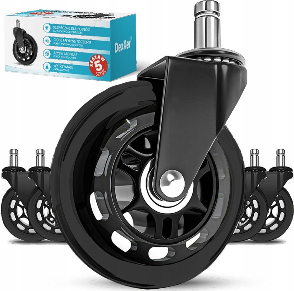 KÓŁKA DO FOTELA KAUCZUKOWE 5 SZTUK C-75 czarne