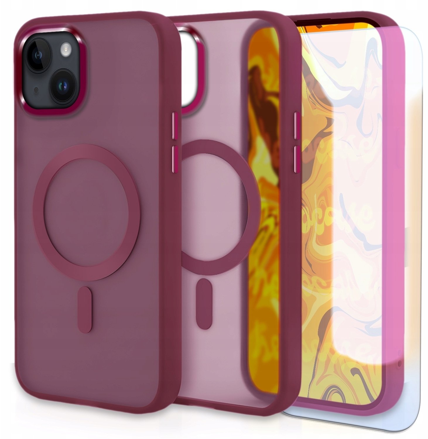 Hello Case Etui Do Magsafe do iPhone 13 / 14 (Czerwony, Pancerne, Matowe) Szkło 9H