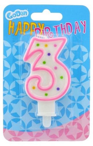 GoDan Ĺšwieczka urodzinowa cyferka 3 z kropeczkami