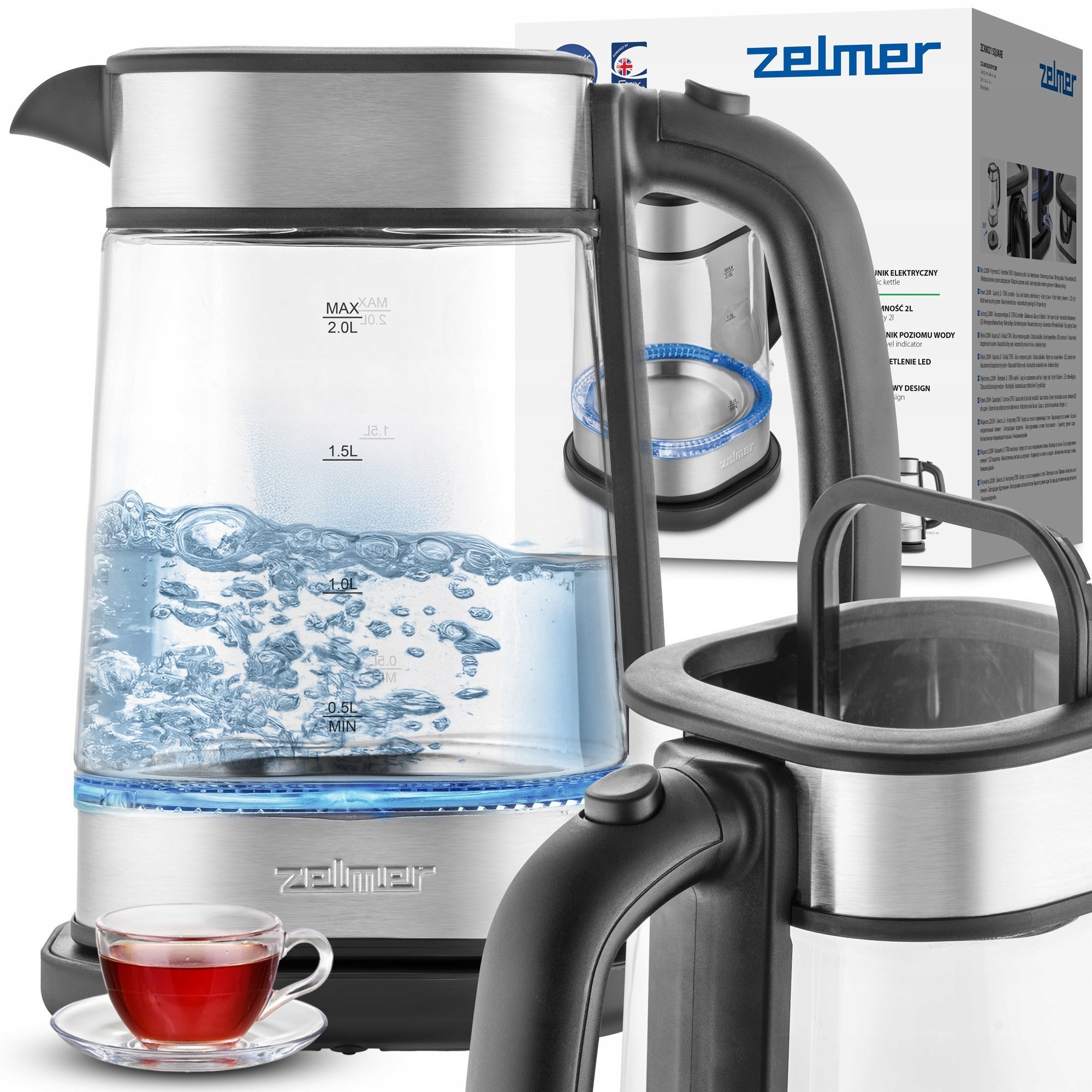 CZAJNIK ZCK 8021 2200W 2L SZKLANY/INOX