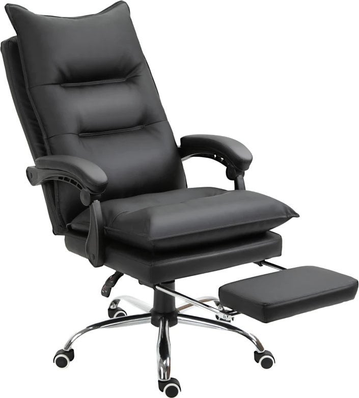 Krzesło biurowe Pako Fotel Biurowy Skóra Eko* Z Podnóżkiem Czarny V