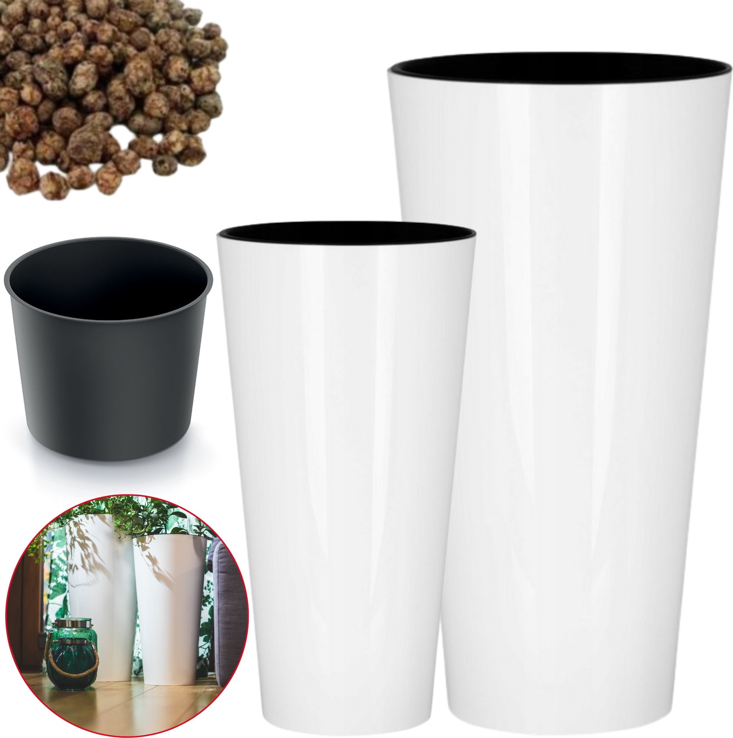 Prosperplast 2x Doniczka okrągła Tubus + wkład, keramzyt 2l Zestaw Donica 2 szt