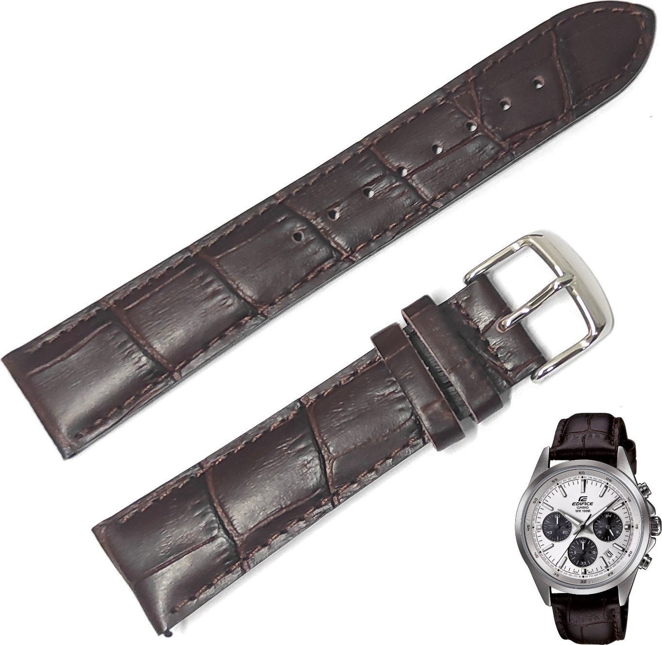 Skórzany pasek do zegarka Casio EFR-527 brązowy 20 mm .