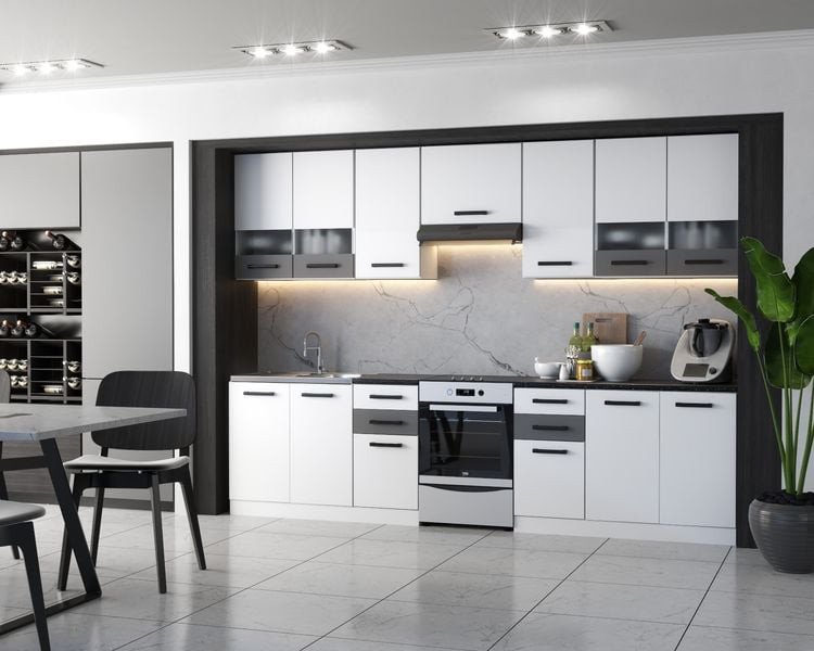Meble Kuchenne Biało Szare Elio 3.0m Nowoczesny Zestaw Kuchenny Modułowy