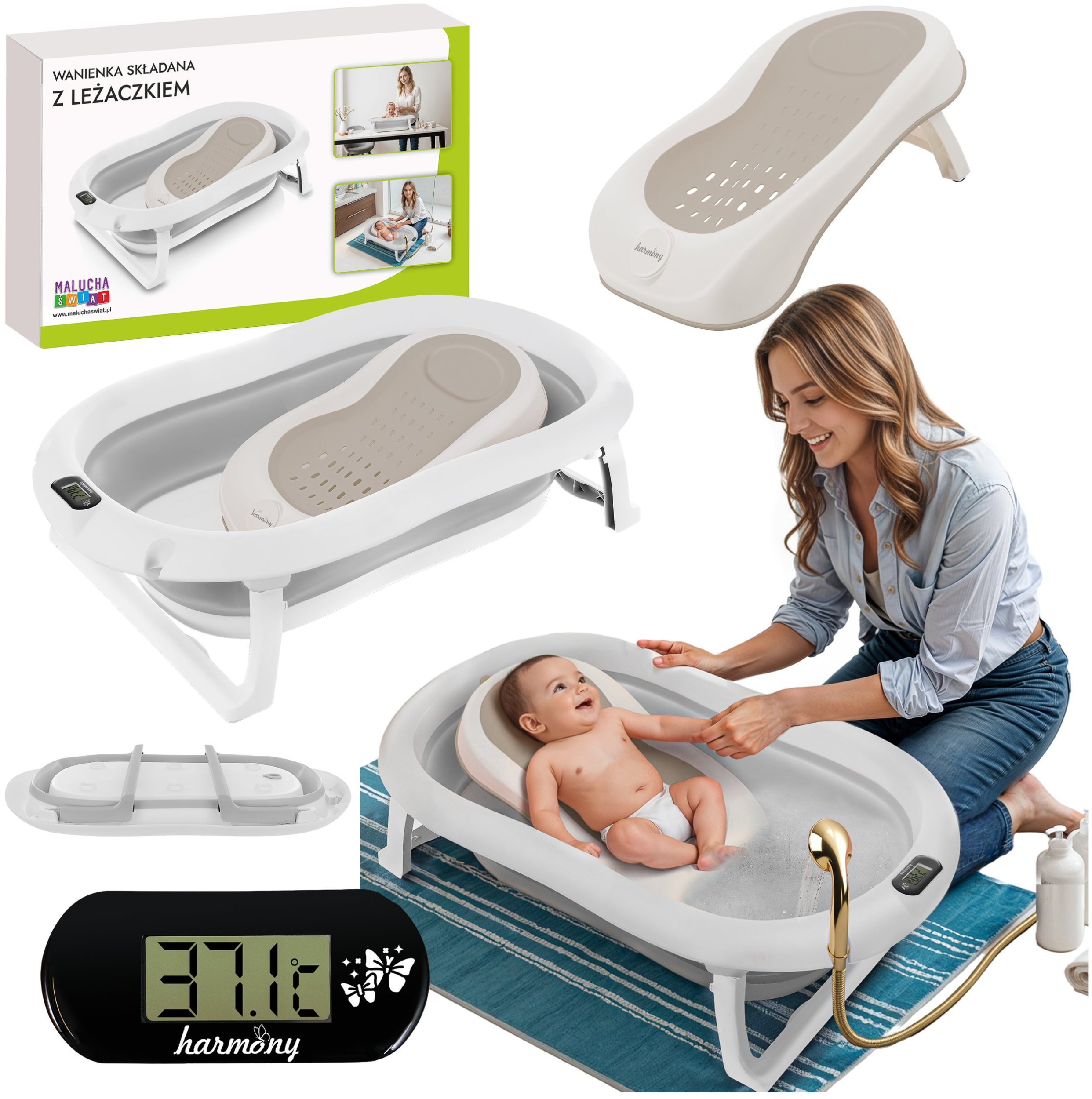 ExtraLink WANIENKA DZIECIĘCA Z TERMOMETREM HARMONY SZARA LEŻACZEK