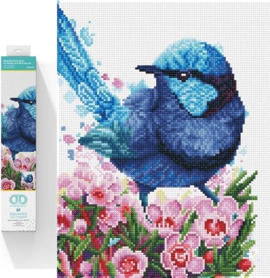 DIAMOND DOTZ Haft diamentowy Diamond Dotz Diamentowa mozaika Niebieski ptaszek w kwiatach Splendid Fairy Wren 35x43cm DQ10023