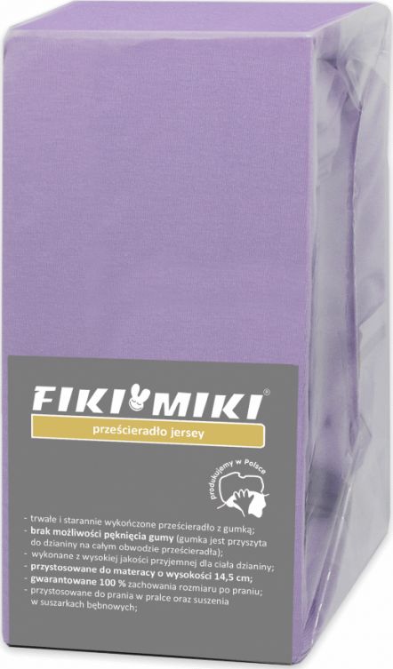 Fiki Miki Prześcieradło 120x60 z gumką jersey lawenda Fiki Miki