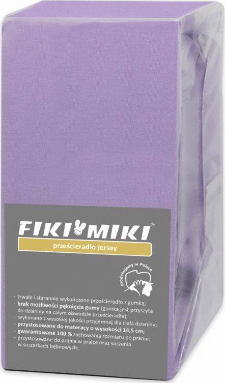 Fiki Miki Prześcieradło 120x60 z gumką jersey lawenda Fiki Miki