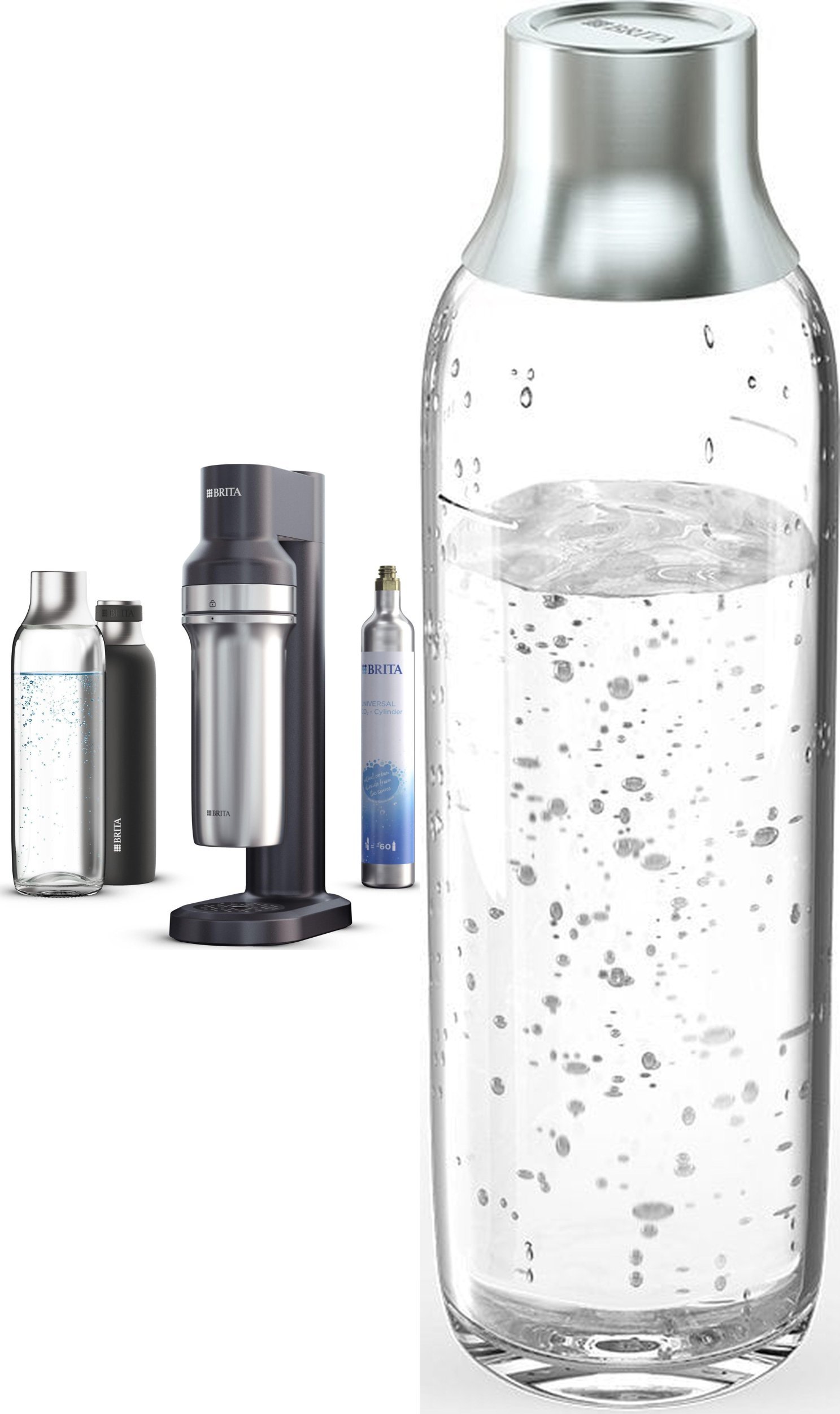 Saturator Brita sodaTRIO Czarny + Szklana butelka sodaTRIO 2-pak