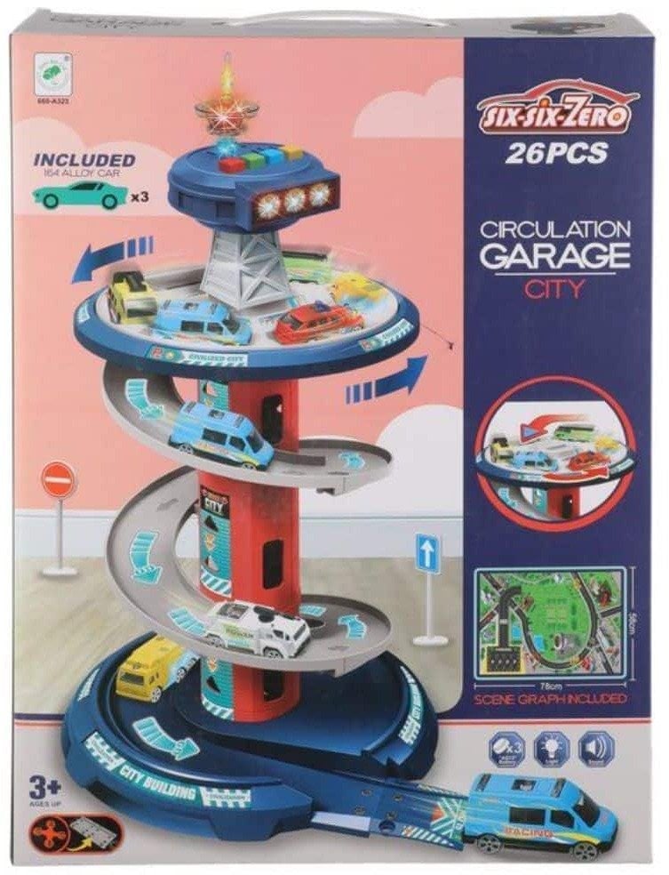 Automobilių stovėjimo aikštelė Miesto žaidimų rinkinys su šviesomis ir garsais