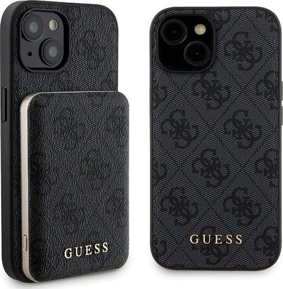 Guess Guess Bundle Pack MagSafe 4G Metal Gold Logo - Zestaw etui + Power Bank 5000mAh MagSafe iPhone 15 (czarny)