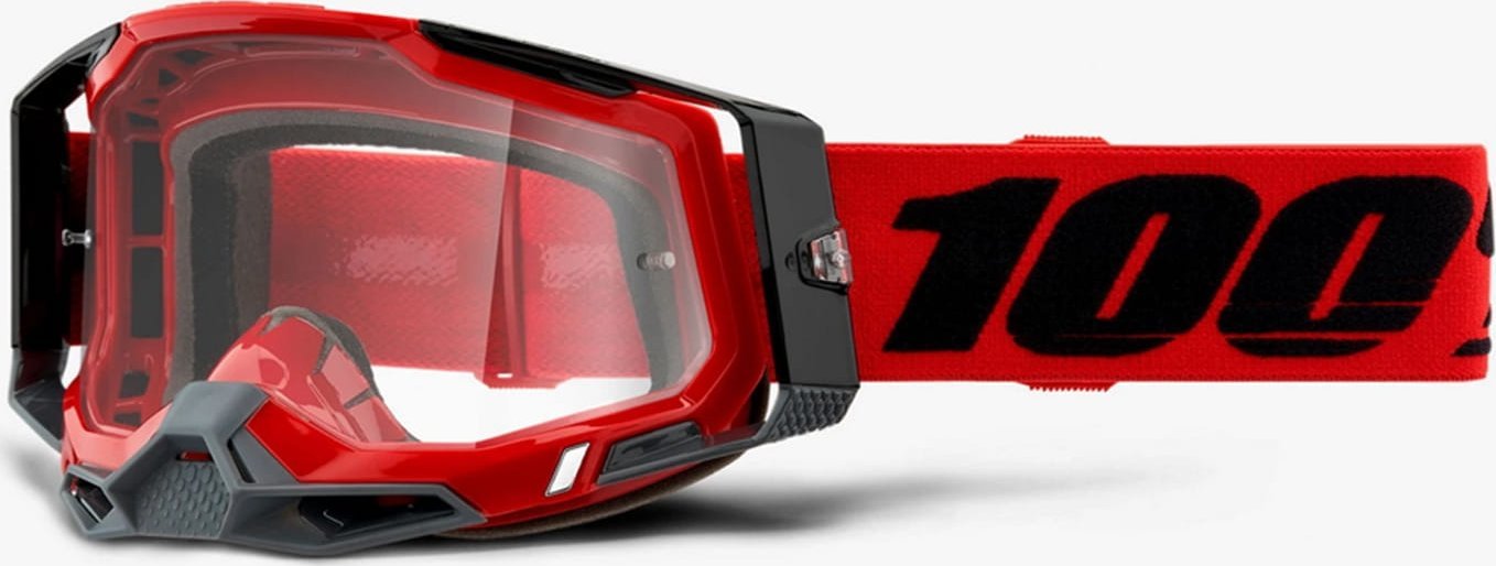 100% Gogle 100% RACECRAFT 2 RED (Szyba Przezroczysta Anti-Fog, LT 88%-92% + 10 Zrywek) (NEW)