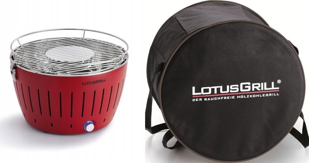 LotusGrill Grill turystyczny Węglowy Mini 26 cm x 26 cm czerwony + pokrowiec