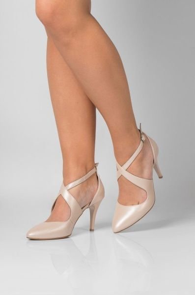 Butdam Sandały na szpilce skórzane perłowe beżowe Butdam-35