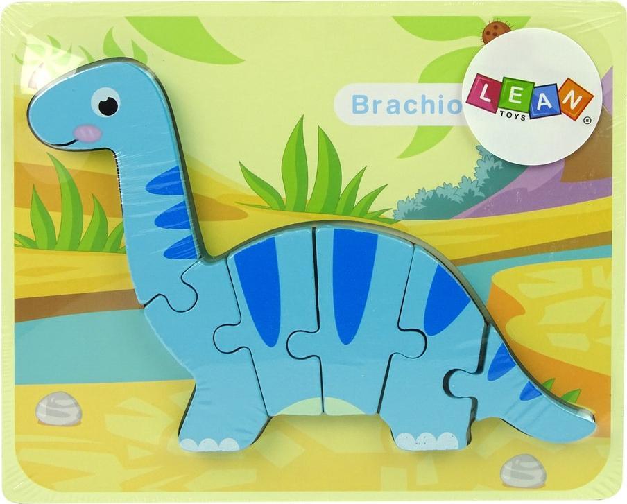LeanToys Drewniane Puzzle Dinozaur Brachiosaur Niebieski