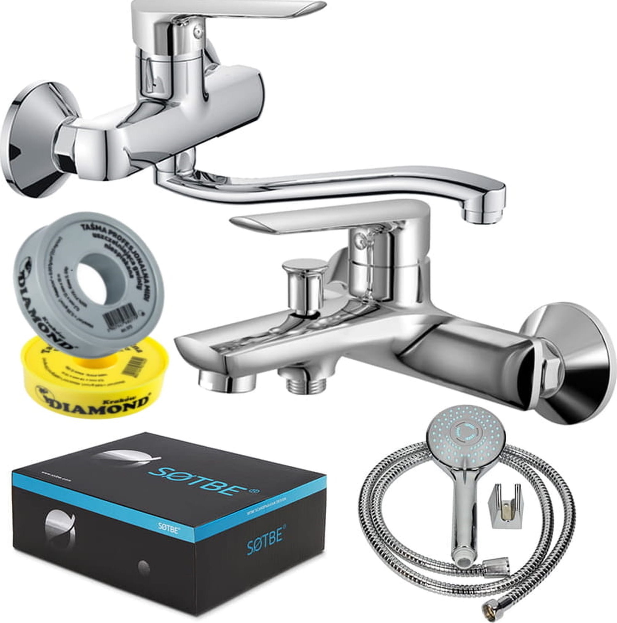 Bateria umywalkowa Sotbe SOTBE MALSELVA bateria wannowa ścienna + bateria umywalkowa ścienna