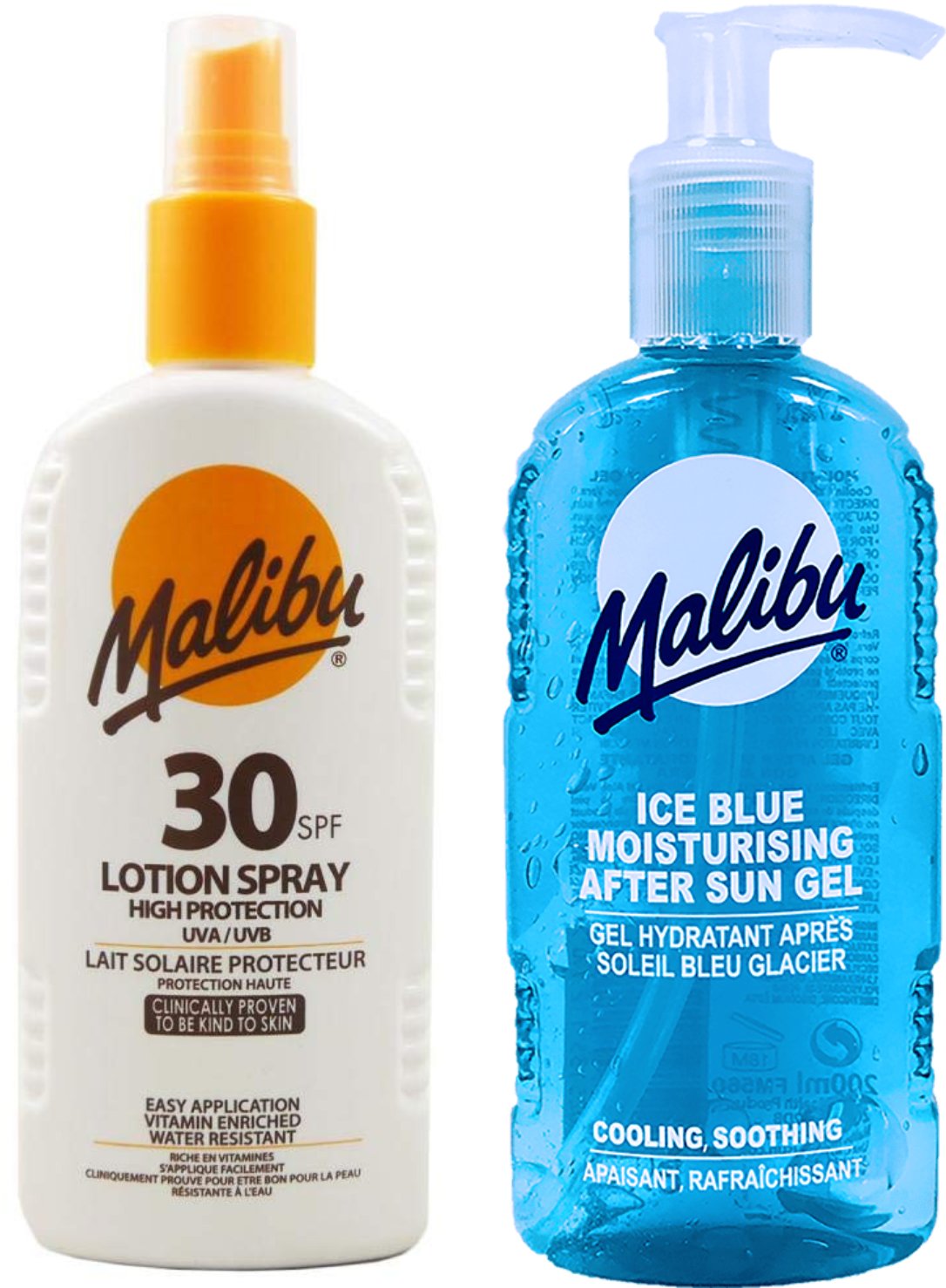 Malibu Wodoodporny Spray SPF30 200ml + Żel Po Opalaniu 200ml
