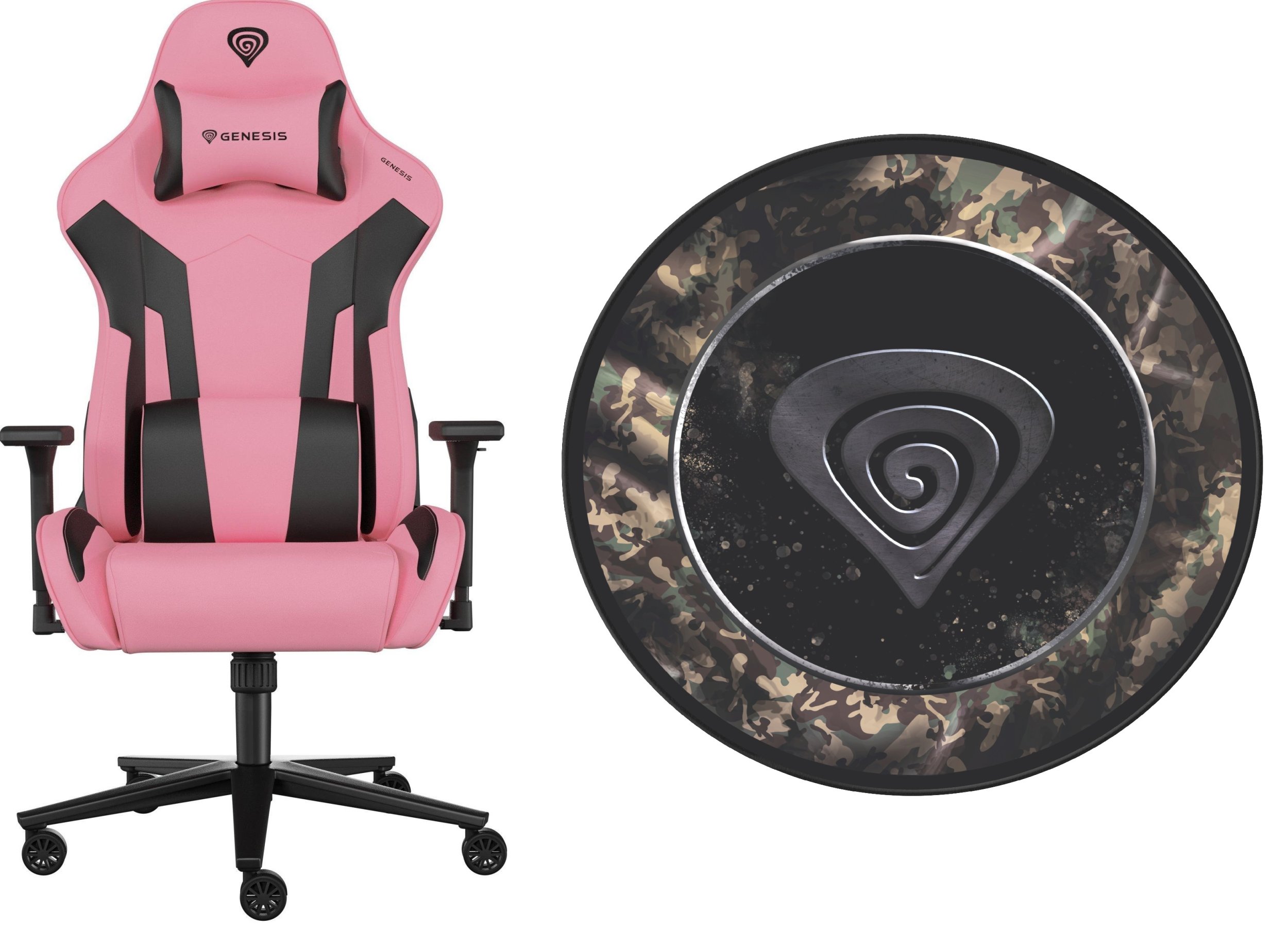 Fotel Genesis Nitro 720 czarno-różowy (NFG-1928) + Genesis mata podłogowa Tellur 500 Master of Camouflage (NDG-1708)