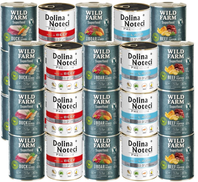 Dolina Noteci PREMIUM + WILD FARM Superfood Mix Smaków 30x800g