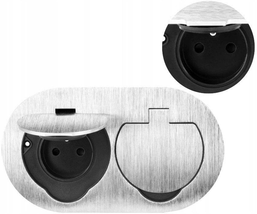 Hermetyczne gniazdo elektryczne podwójne, owalne, IP55, srebrne