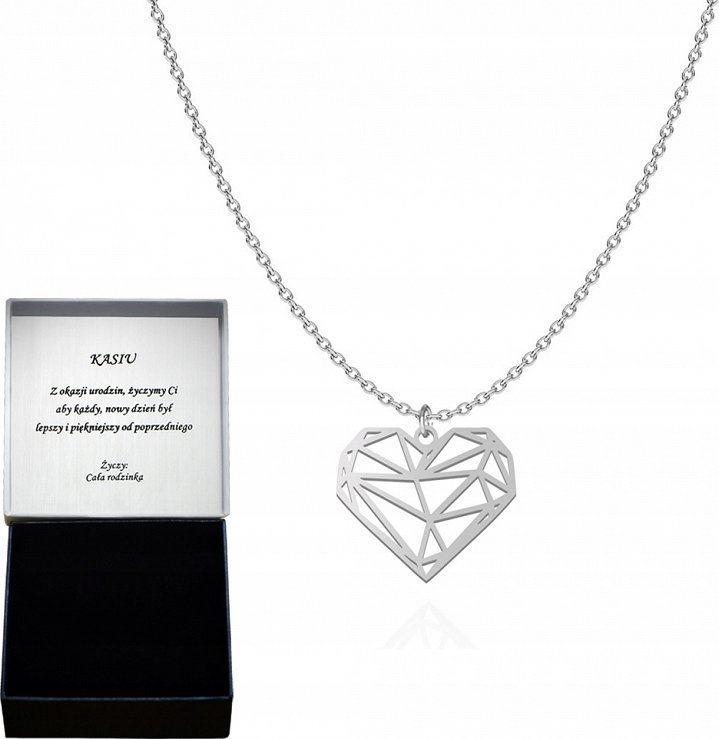 Radziszewska Jewellery Naszyjnik Srebrny Ażurowe Serce 925 Prezent na Dzień Kobiet DEDYKACJA GRATI