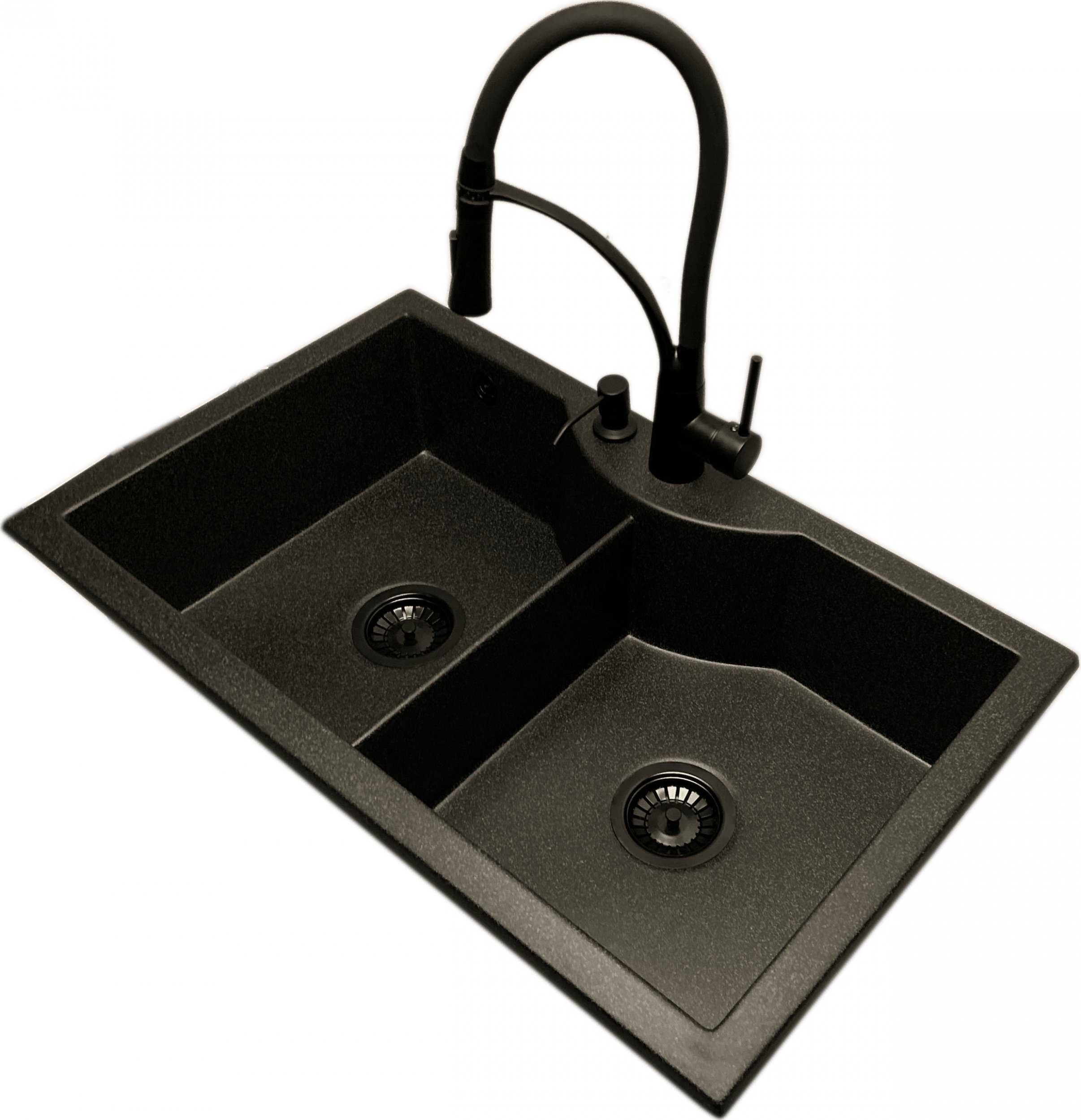 Zlewozmywak PREHNIT Zlewozmywak 2 komorowy PENTA grafit + bateria NEXO + dozownik