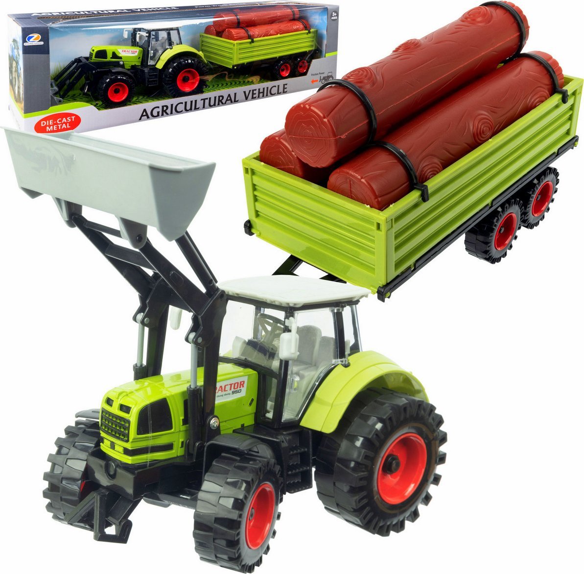 Qulki Duży Traktor z Przyczepą Ciągnik NAPĘD Ruchome elementy Otwierane drzwi