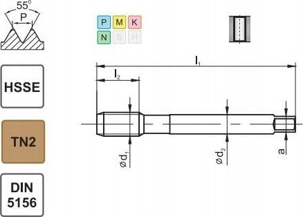 Fanar GWINTOWNIK G 1/8" DIN-5156B HSSE TIN 800X
