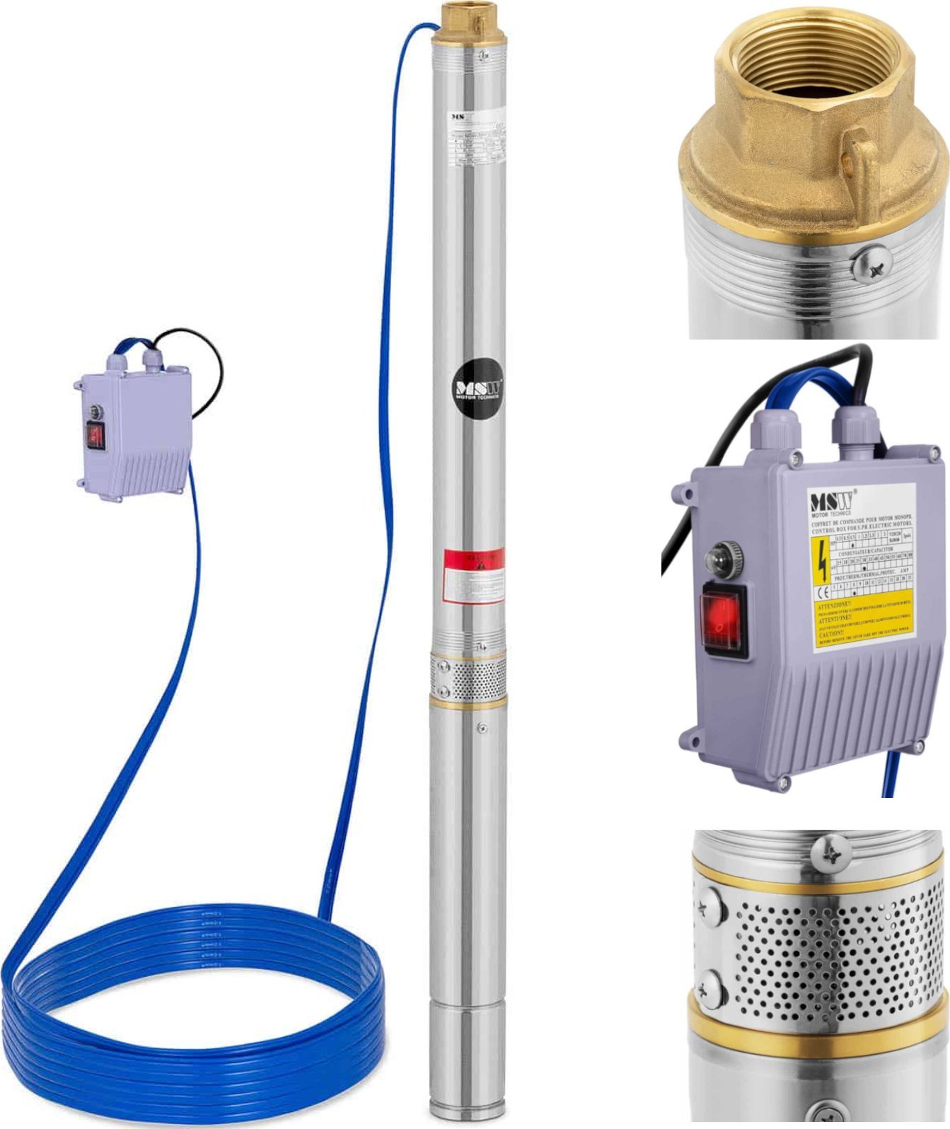 MSW Pompa głębinowa do studni głębinowej STAL 750 W 3800 l/h do 60 m Pompa głębinowa do studni głębinowej STAL 750 W 3800 l/h do 60 m