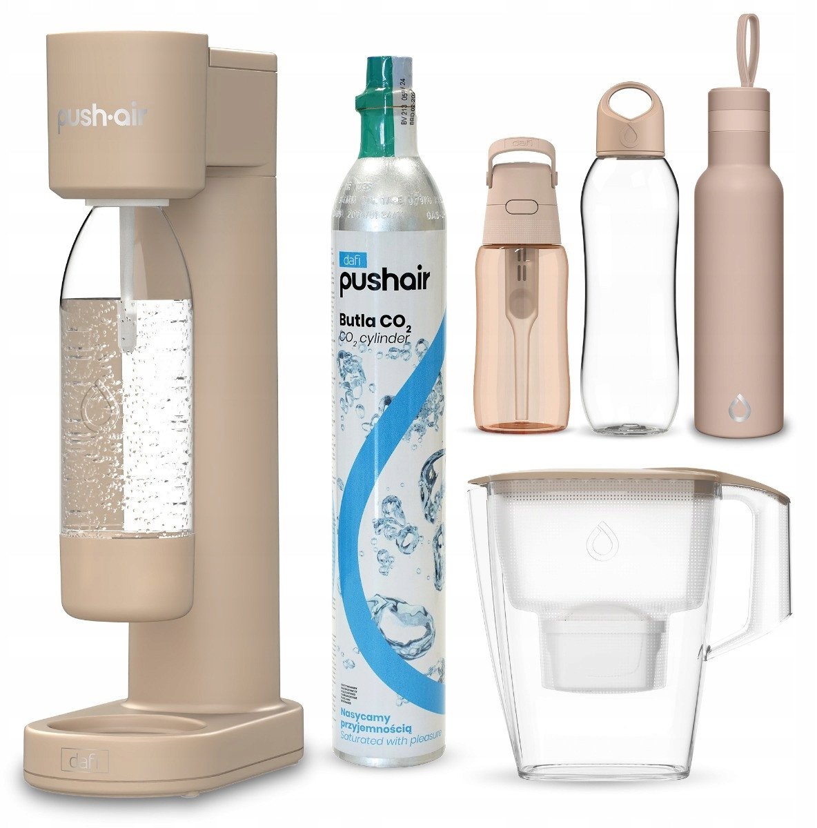 Saturator PushAir CO2+butelka+bidon ShapeT+Solid+dzbanek Mila+ termiczna