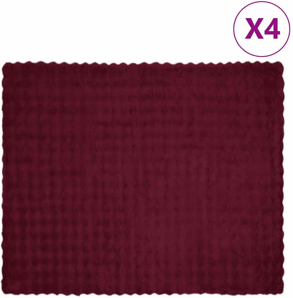 vidaXL Koc z sztucznego futra królika 4 pcs Bordeaux Czerwony