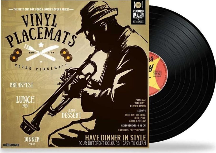 Vilde Podkładki na Stół w kształcie Płyt Winylowych - Zestaw 4 sztuk