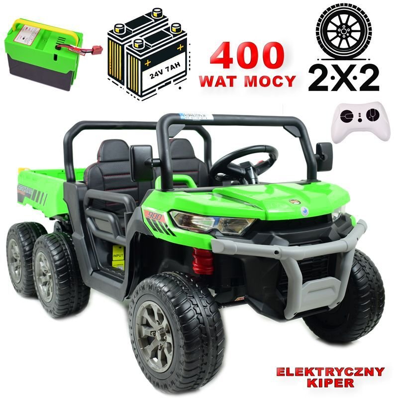 Super-Toys BUGGY 6 KOŁOWY DLA 2 DZIECI, ELEKTRYCZNA WYWROTKA, MIĘKKIE KOŁA, MIĘKKIE SIEDZENIE, 400 WAT/XMX623B