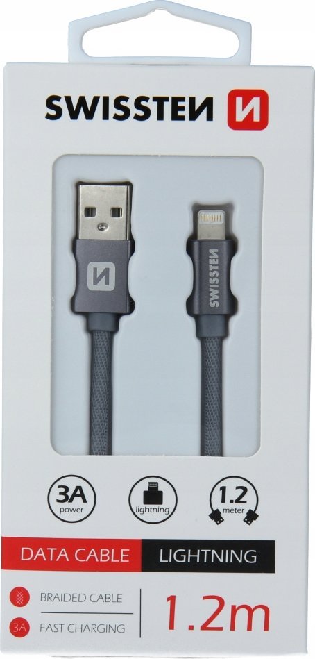 Kabel USB Swissten USB-A - Lightning 1.2 m Szary (71523202)