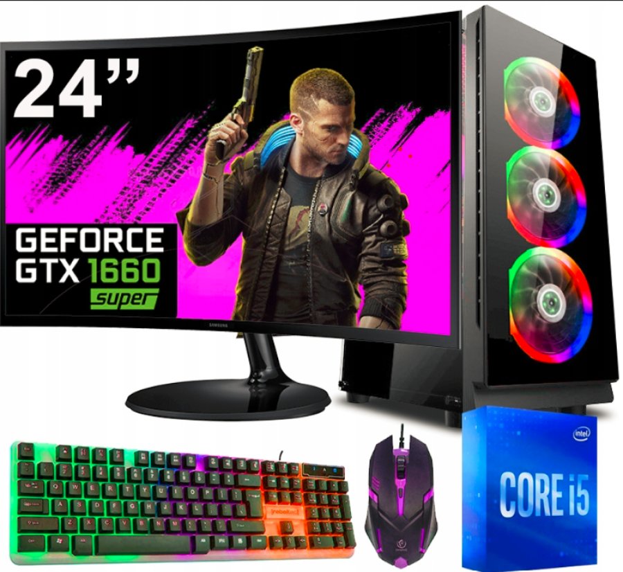 PC do gier Intel i5 Z Monitorem 24" GTX1660S 6GB