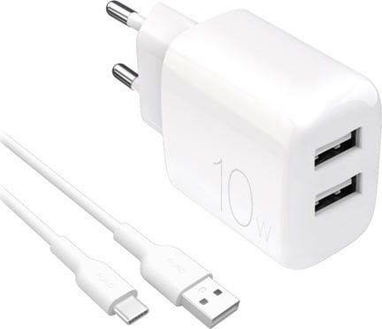 Ładowarka sieciowa Puro PROLITE 10W USB-A + kabel USB-A - USB-C 1.2m - biała