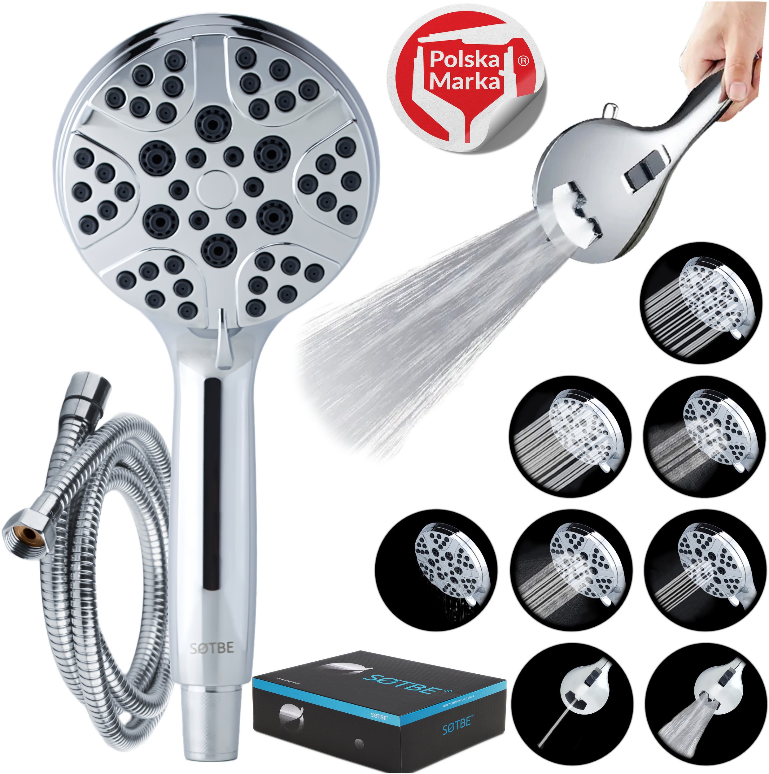 SOTBE ZESTAW STARS Słuchawka prysznicowa 8 zakresowa z wężem