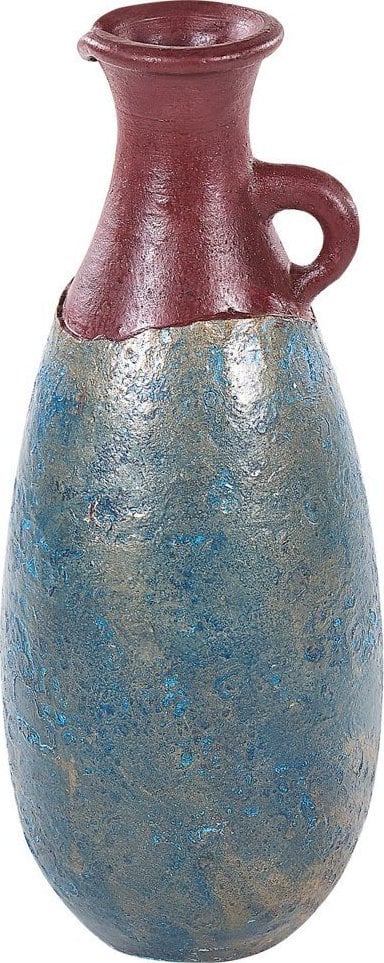 Beliani Wazon dekoracyjny z terakoty 50 cm niebiesko-brązowy VELIA
